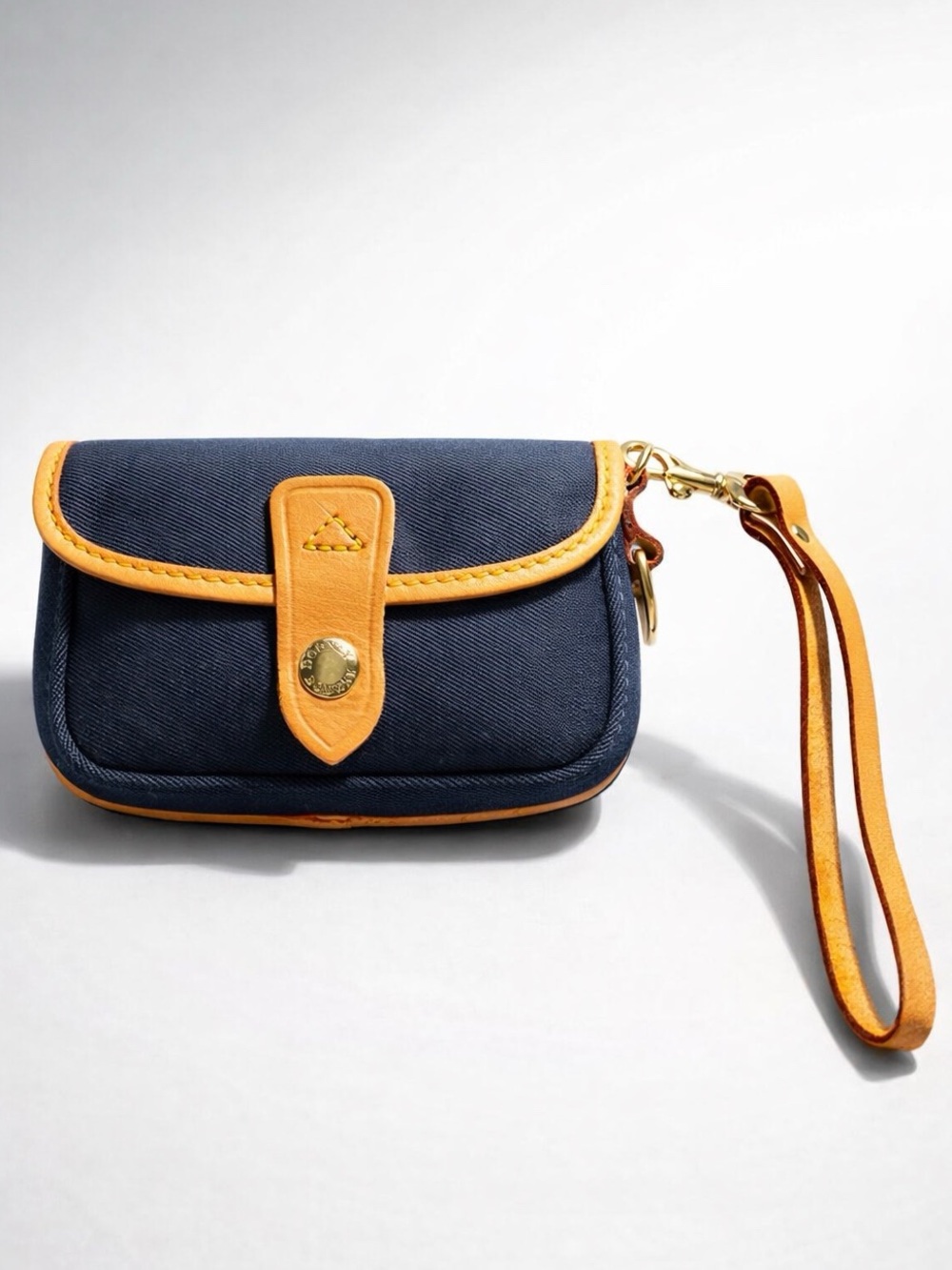 Y2K Dooney & Bourke Navy Canvas/Leather Wristlet Duck Charm Vintage EUC B6615810